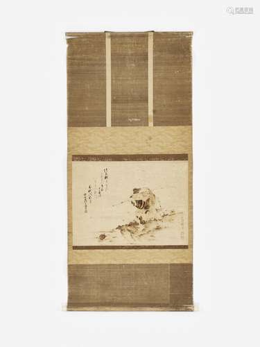 A SCROLL PAINTING OF EBISU FISHING FOR A MINOGAME