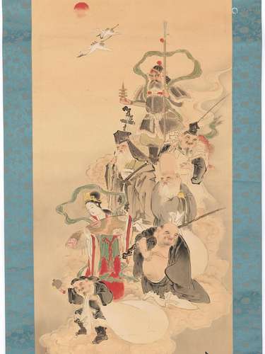 KOJIMA BUNSHIN: A FINE SCROLL PAINTING OF THE SHICHIFUKUJIN ...