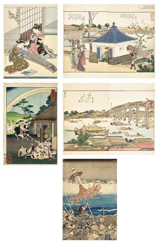 A MIXED GROUP OF FIVE JAPANESE COLOR WOODBLOCK PRINTS