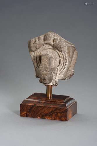 AN INDIAN STONE HEAD OF BUDDHA