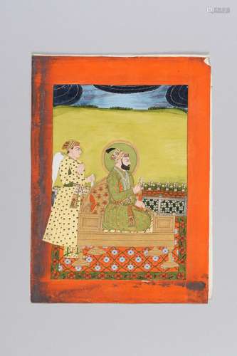 AN INDIAN MINIATURE PAINTING OF A RULER AND SERVANT