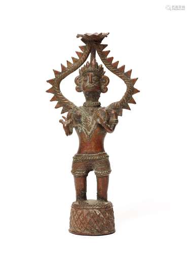 A BASTAR BRONZE OF A GODDESS WITH TRIDENT AND PLAQUE