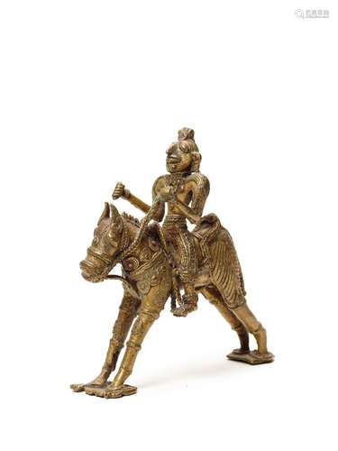 A BASTAR BRONZE WARRIOR ON HORSEBACK