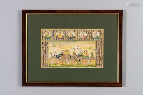 A PERSIAN ALBUM LEAF PAINTING OF A PROCESSION