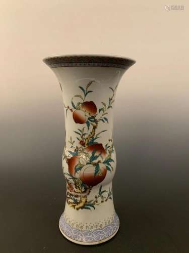 Chinese Famille Rose Peach Vase with Kangxi Mark