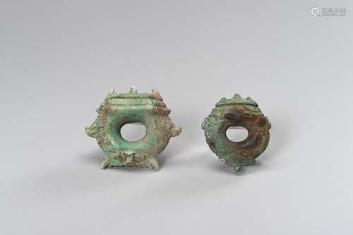 TWO BRONZE PENDANTS, ANGKOR PERIOD