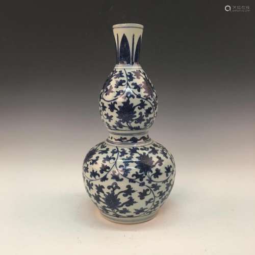 Chinese Blue-White Double Goured 'Lotus' Bottle Va...