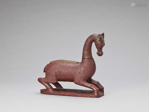 A BURMESE LACQUERED WOOD ‘HORSE’ BETEL NUT CONTAINER, 18TH-1...