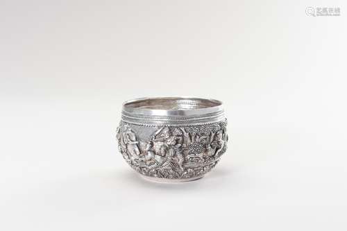 A FINE EMBOSSED BURMESE SILVER BOWL