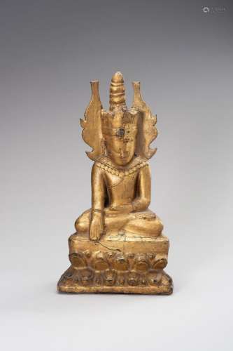A GOLD LACQUERED WOOD FIGURE OF BUDDHA