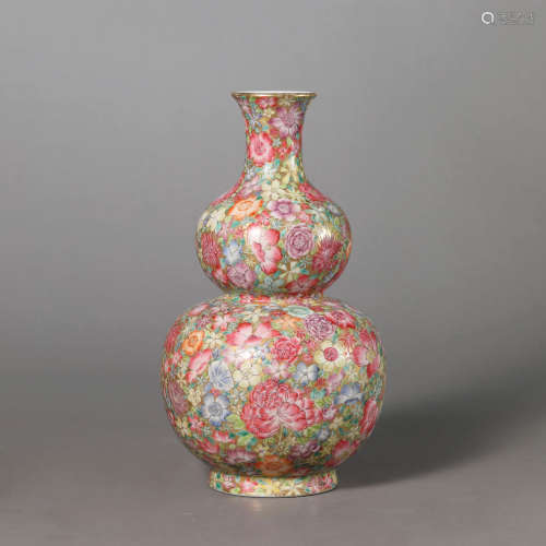 Famille Rose Millefleurs Double-Gourd-Shape Vase