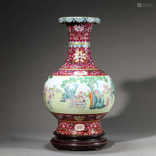 Famille Rose Figure Globular Vase