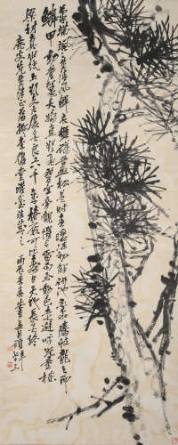Chinese Pine Painting on Paper, Wu Changshuo Mark