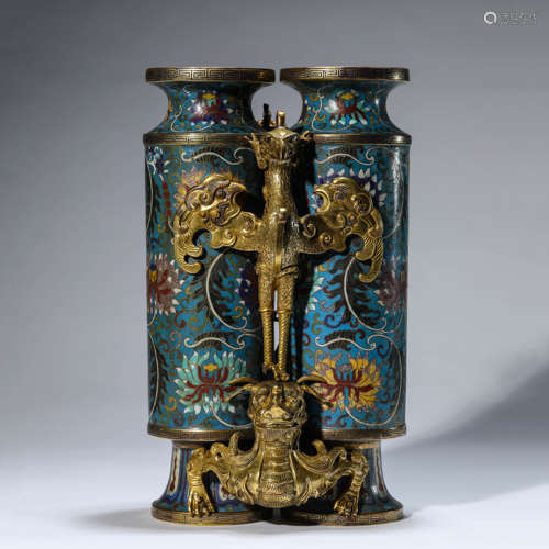 Gilt Decorated Cloisonné Enamel Phoenix Conjoined Cups