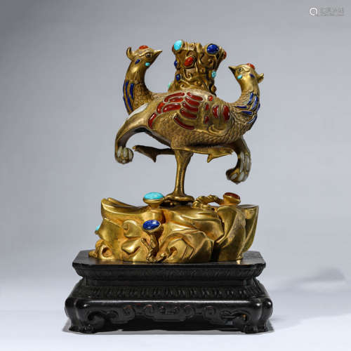 Gilt-Decorated and Gems Inlaid Candlestick