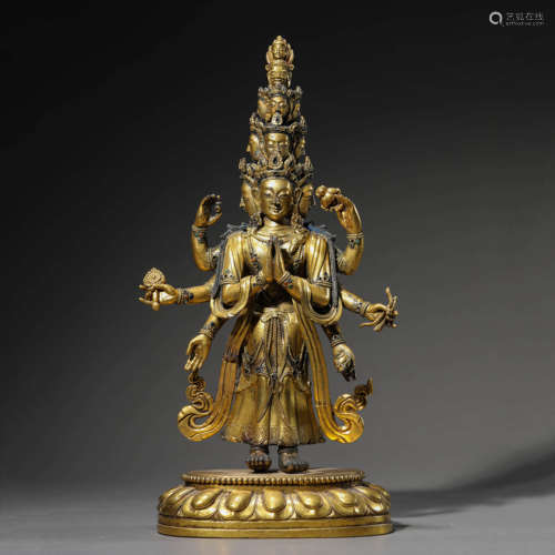 Gilt Bronze Figure of Eight-Armed Avalokitesvara