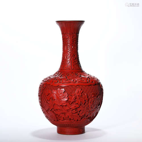 Carved Cinnabar Lacquer Peony Tianqiuping