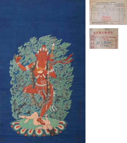 Chinese Buddha Painting Silk Scroll, Zhang Daqian Mark