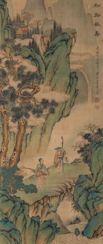 Chinese Figure Painting Silk Scroll, Huang Shanshou Mark