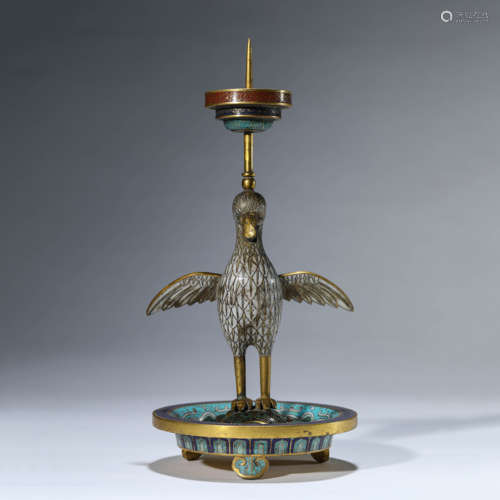 Cloisonne Enamel Crane-Form Candlesticks