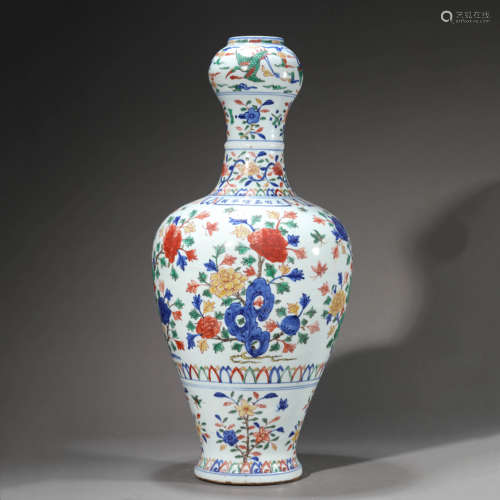 Wucai Glaze Flower Garlic-Head Shape Vase