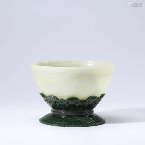 Carved White Jade Dragon Bowl