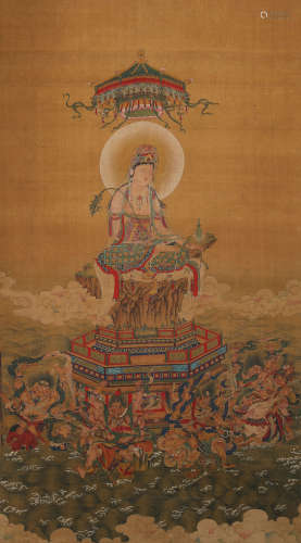 Chinese Guanyin Painting Silk Scroll