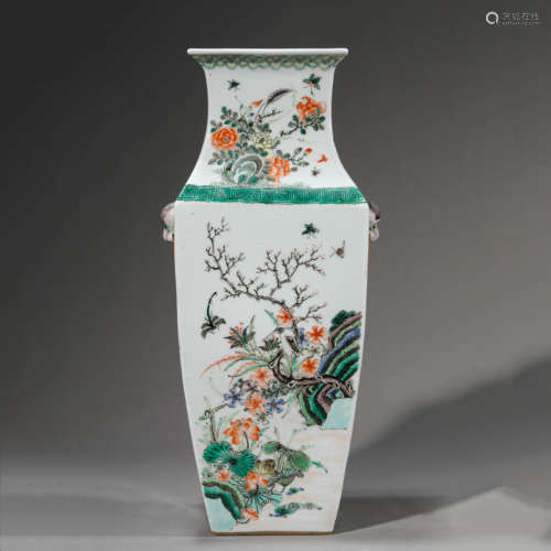 Wucai Glaze Flower and Bird Square Vase