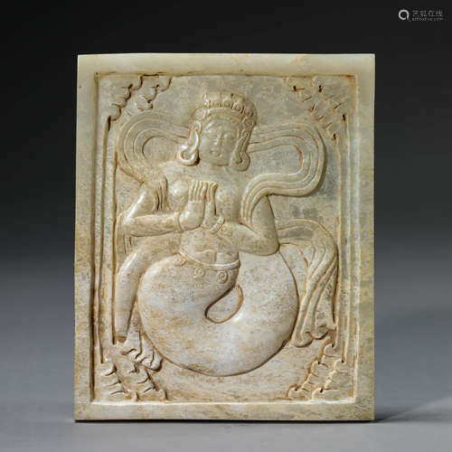 Carved Buff Jade Panel Bi