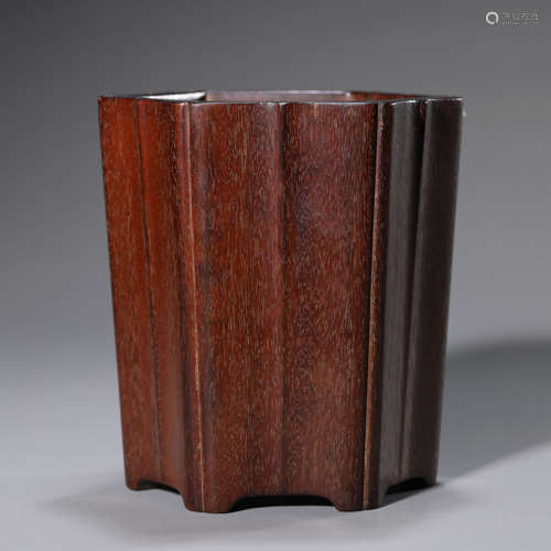 Carved Sandalwood Hexagonal Brush Pot