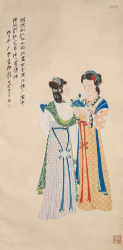 Chinese Lady Painting Silk Scroll, Zhang Daqian Mark