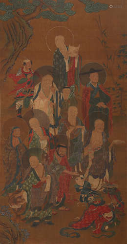 Chinese Arhat Painting Silk Scroll, Anonymous