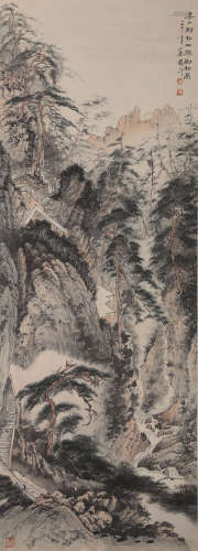 Chinese Landscape Painting Paper Scroll, Cai Heting Mark