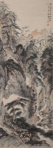 Chinese Landscape Painting Paper Scroll, Cai Heting Mark