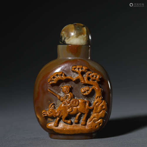 Carved Agate Boy Herding Snuff Bottle