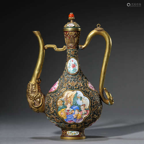 Enameled and Gilt Bronze Figure Ewer