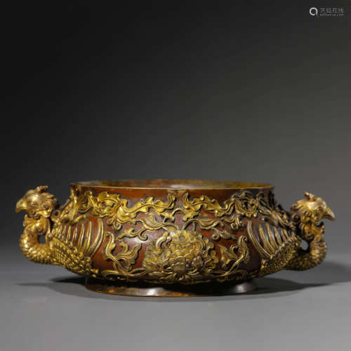 Gilt Bronze Double Phoenix-Eared Censer