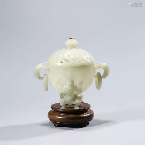 Carved Jade Censer with Loop-Ears