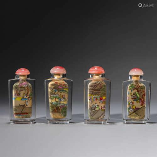 Four Inside-Painted Glass Figure Snuff Bottles