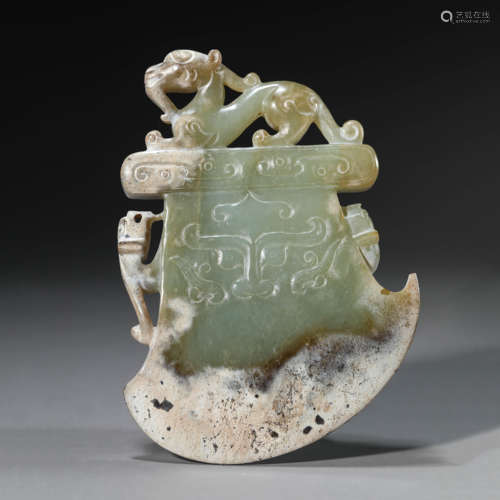 Carved Celadon Jade Chilong Ornament