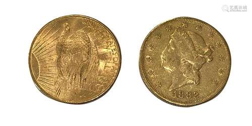 Deux Pièces de 20 Dollars or 1882 et 1908