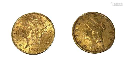 Deux Pièces de 20 Dollars or 1899 et 1900