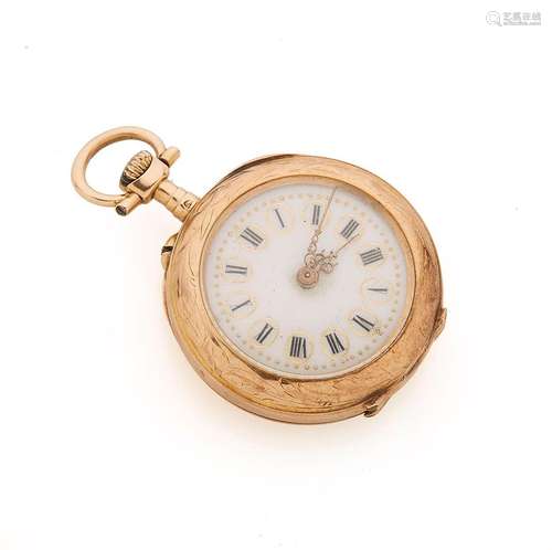 Montre de col en or jaune 18K (750/°°), décor floral finemen...