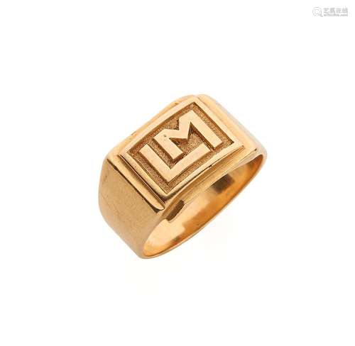 Bague chevalière en or jaune 18k (750/°°), monogrammée LM