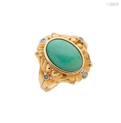 Bague en or jaune 18K (750/°°), ornée d une turquoise, dans ...