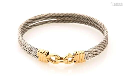 Bracelet cable en acier, fermoir or jaune 18K (750/°°)