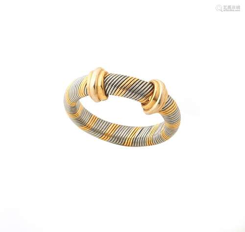 CARTIER, Bague en fils d or jaune 18K (750/°° et acier, cent...