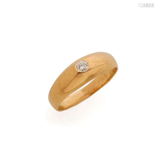 Bague jonc en or jaune 18K (750/°°), centrée d un diamant ta...