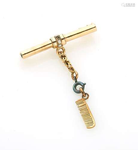 Broche barrette en or jaune 18k (750/°°), retenant une chain...