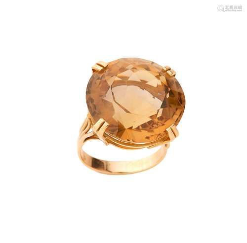 Bague en or jaune 18K (750/°°), ornée d une importante citri...